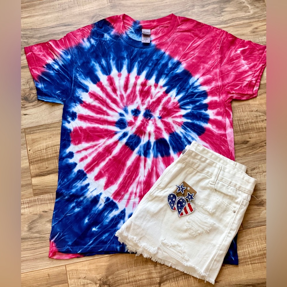 NEW! Red, White & Tie Dye Short Sleeve T-Shirt
